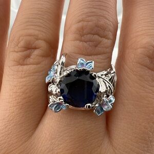 New! Just In Vintage Silver and Blue diamond design Floral Ring